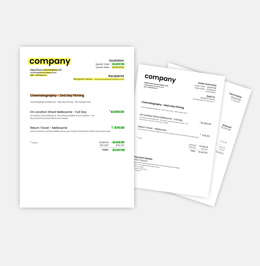 Beautifully Designed Document For Quoting, Order Confirmation and Invoicing