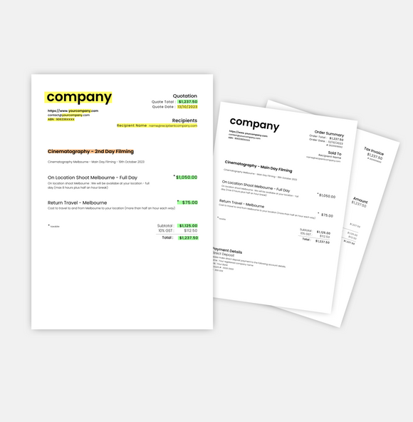 Beautifully Designed Document For Quoting, Order Confirmation and Invoicing
